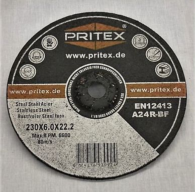 Afbraamschijf 230 x 6 mm Pritex ijzer/RVS, per stuk