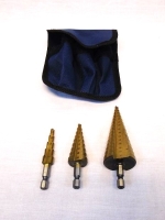 Conische plaatfrezen/trappenboor HSS titanium gecoat, 3-delig