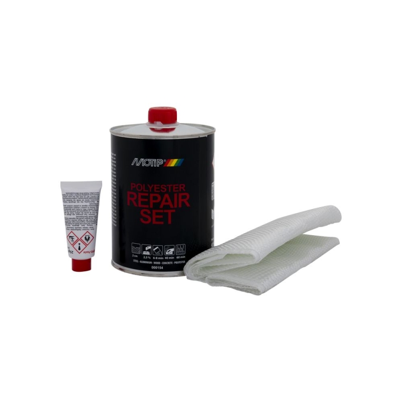 Polyesterhars met verharder en glasvezelmat 1000 g. MOTIP
