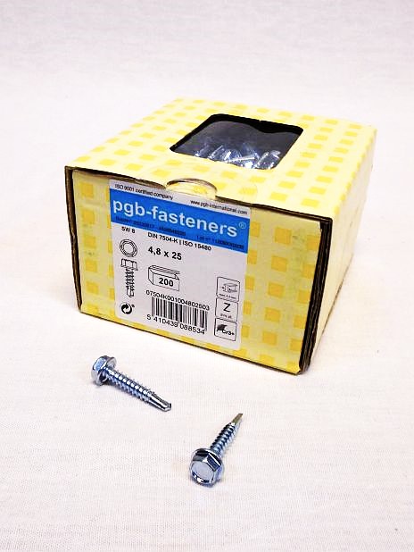 Zelfborende zeskantkraagschroef 4.8 x 25 mm, doos 200 stuks