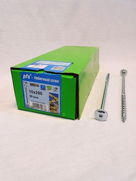 Tellerkop/Houtconstructieschroef 10.0 x 280 mm T40, doos 50 stuks