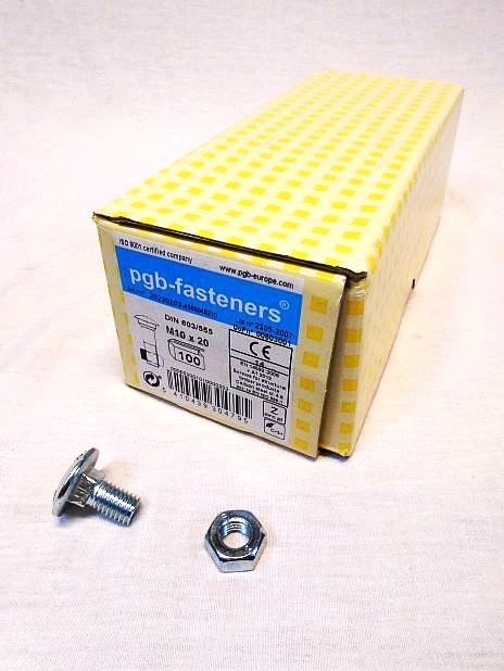 Slotbout M10 x 20 mm met moer, verzinkt, doos 100 stuks