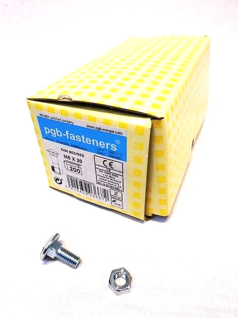 Slotbout M8 x 20 mm met moer, verzinkt, doos 200 stuks