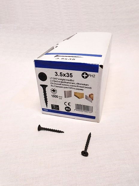 Gipsplaatschroef gefosfateerd 3,5 x 35 mm grof draad, doos 1000 stuks