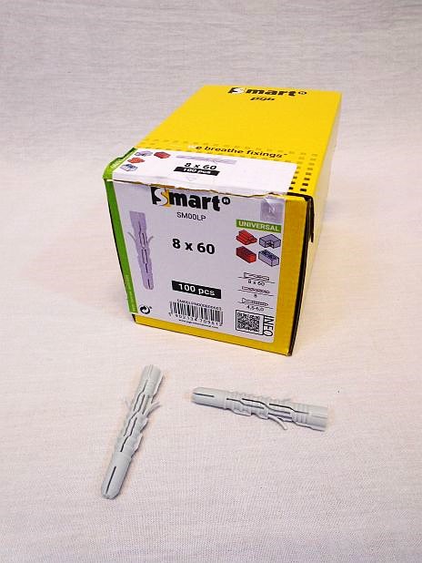 Plug 8 x 60 mm extra lang, nylon Smart, doos 100 stuks