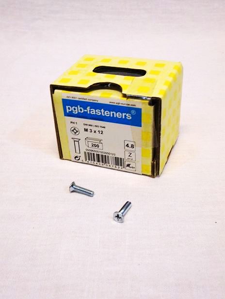 Metaalschroef M3 x 12 verzinkt kruiskop PH1, doos 200 stuks