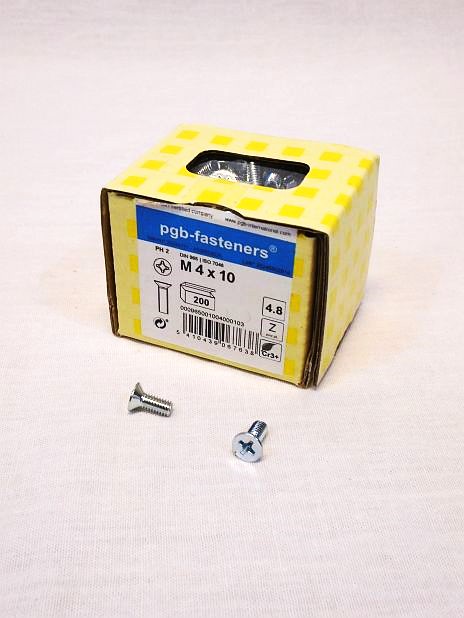 Metaalschroef M4 x 10 verzinkt kruiskop PH 2, doos 200 stuks