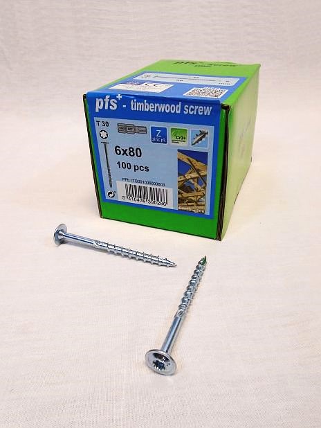 Tellerkop/Houtconstructieschroef 6.0 x 80 mm T30, doos 100 stuks