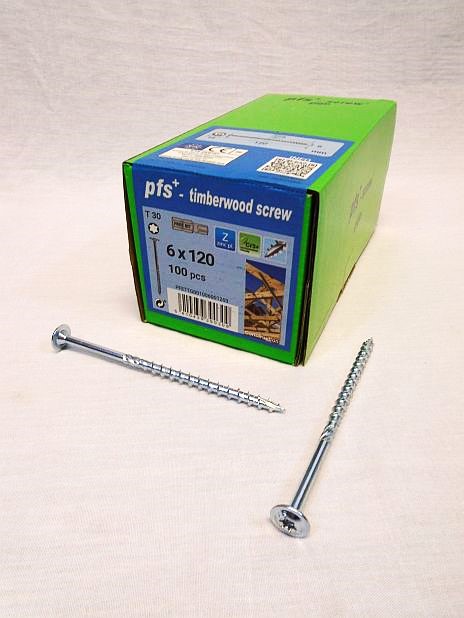 Tellerkop/Houtconstructieschroef 6.0 x 120 mm T30, doos 100 stuks