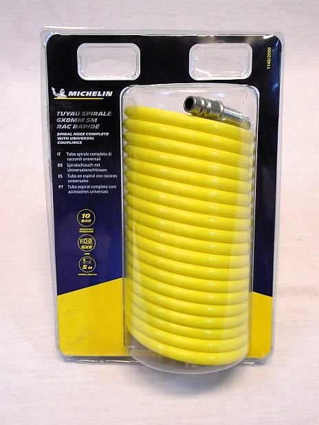 Persluchtslang spiraal 5 m. geel Michelin, incl. euro aansluitingen