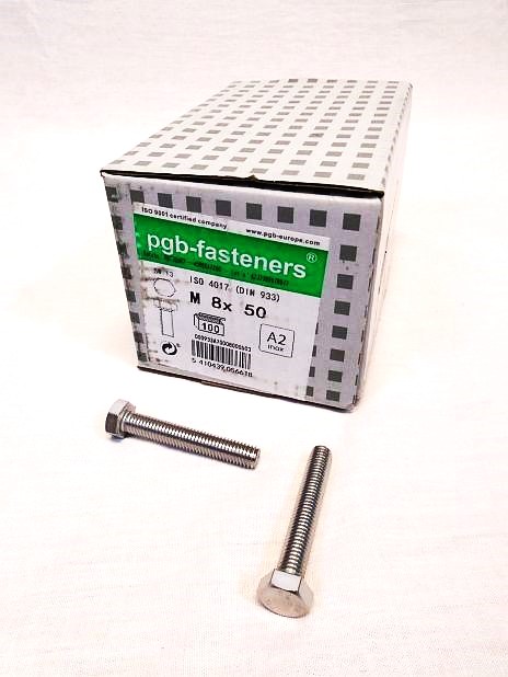 Zeskanttapbout M8 x 50 mm RVS A2, zonder moer, doos 100 stuks