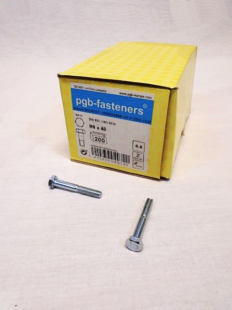 Zeskantbout M6 x 40 mm verzinkt, doos 200 stuks