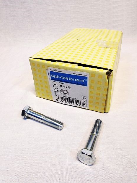 Zeskantbout M12 x 60 mm verzinkt, doos 100 stuks