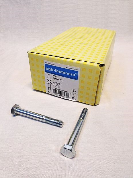 Zeskantbout M10 x 80 mm verzinkt, doos 100 stuks