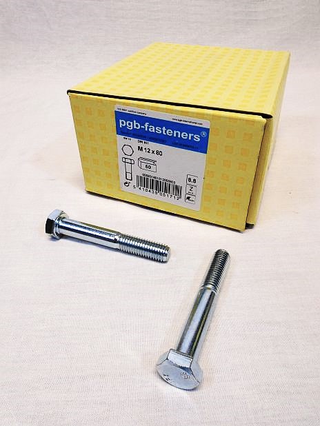 Zeskantbout M12 x 80 mm verzinkt, doos 50 stuks