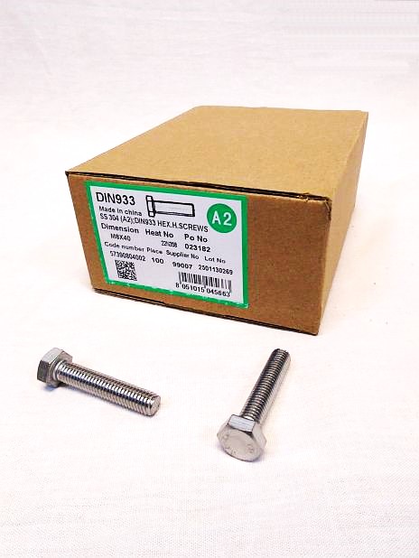 Zeskanttapbout M8 x 40 mm RVS A2, zonder moer, doos 100 stuks