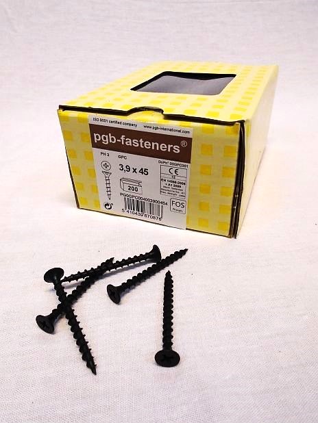 Gipsplaatschroef gefosfateerd 3,9 x 45 mm grof draad, doos 200 stuks