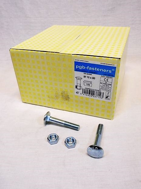 Slotbout M10 x 80 mm met moer, verzinkt, doos 100 stuks