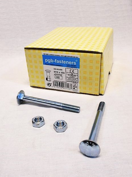 Slotbout M10 x 100 mm met moer, verzinkt, doos 50 stuks