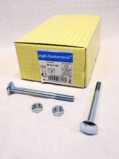 Slotbout M10 x 120 mm met moer, verzinkt, doos 50 stuks