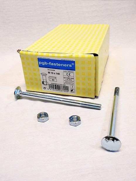 Slotbout M10 x 140 mm met moer, verzinkt, doos 50 stuks