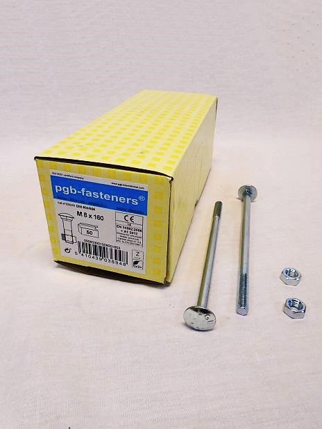 Slotbout M8 x 160 mm met moer, verzinkt, doos 50 stuks