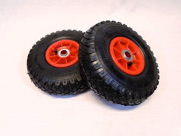 Wiel 3.00 - 4 luchtband rode kunststof velg kogellagers asgat 20 mm