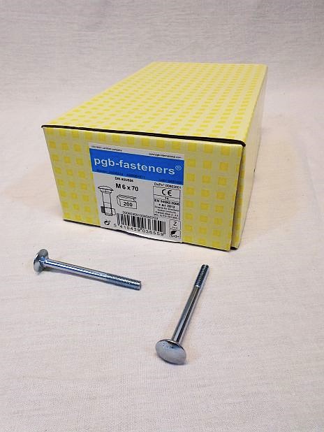 Slotbout M6 x 70 mm met moer, verzinkt,  doos 200 stuks