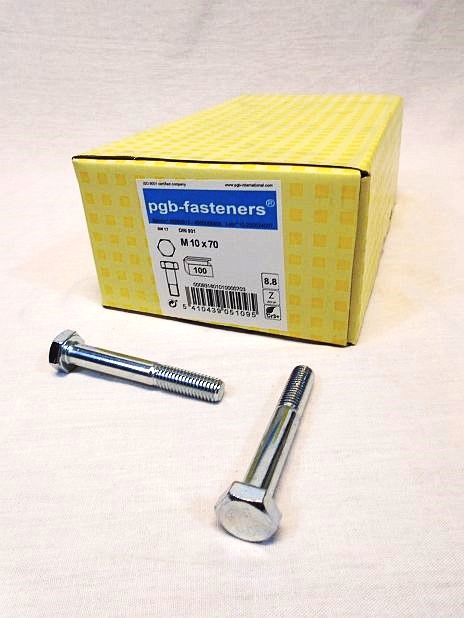 Zeskantbout M10 x 70 mm verzinkt, doos 100 stuks