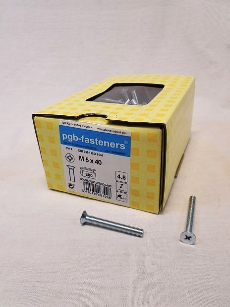 Metaalschroef M5 x 40 verzinkt kruiskop PH2, doos 200 stuks