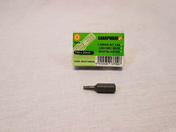 Schroefbitje TX8 Sharpware 25 mm lang , blister 5 stuks