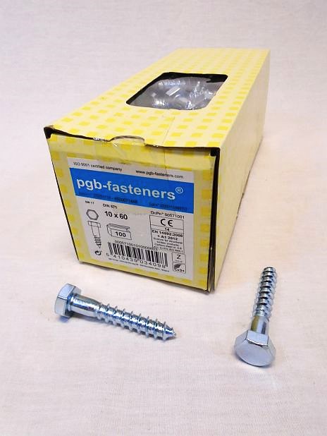Houtdraadbout 10 x 60 mm verzinkt, doos 100 stuks